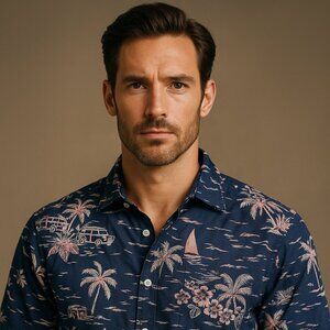 Tommy Bahama Blue Hawaiian Print Short Sleeve Shirt - Size Medium